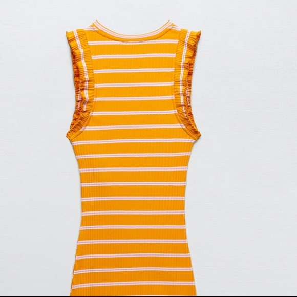 ZARA Ruffled Rib Dress Striped SMALL - Picture 6 of 9
